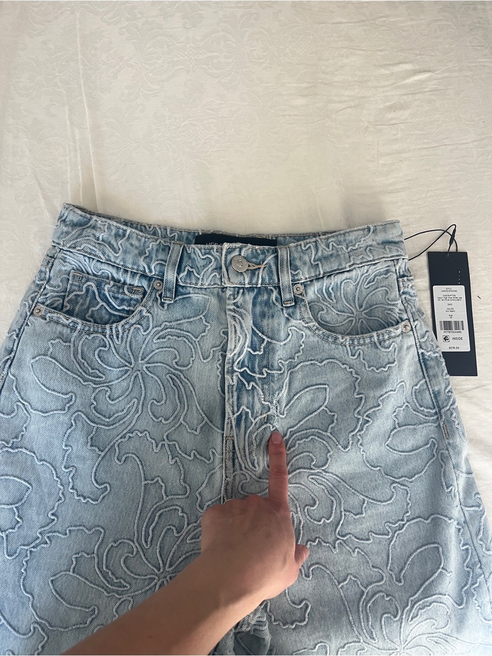 VERONICA BEARD TAYLOR HIGH WAISTED EMBROIDERED FLORAL JEANS SUN SPARK - Picture 13 of 14